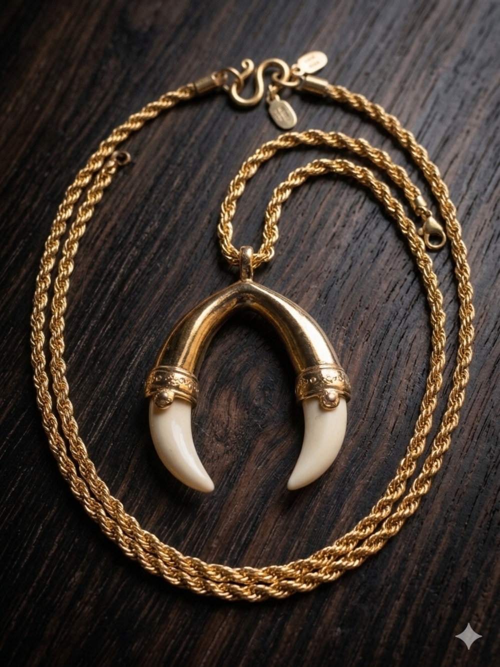 Vintage Double Horn Claw Pendant Necklace